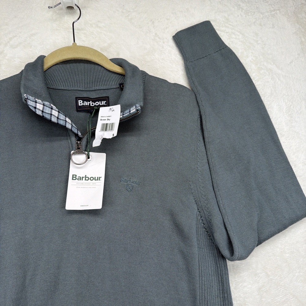 Barbour Cotton Half Zip Sweater Men's Small NWT Vintage Teal Preppy Golf